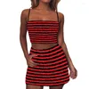 Abiti da lavoro Fluffy Striped 2 pezzi Set di abiti Mini gonne a tubino Abiti casual estivi Streetwear Donna Sexy senza spalline Crop Top