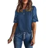 Kvinnors blusar Summer Women's Clothing Round Neck Kortärmad toppar Spetschiffontröjor Fashion All-Match Female Lady