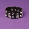 Charm Bracelets Punk Men Gótico Gótico Rebite Crânio Wrap Bracelet Mulheres Meninas Presente Harajuku Vintage Preto Jóias Couro PU