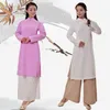 Ethnic Clothing Chinese Traditional Long Coat Jackets Women Cotton Linen Hanfu Robe Ladies Taoist Elegant Zen Wushu Loose Dress