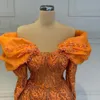 2023 Aso Ebi Orange Rermaid Prom Платье из бисера, скинсовая кружевная вечерняя вечеринка, вторая прием подружек невесты для обручальных платье