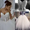 Lace Ball Gown Wedding Dresses Sweetheart Corset See Through Floor Length Princess Bridal Gowns Beaded Pearls Bride Dress Custom M337b