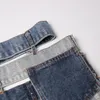 Jupes M filles évider Denim jupe pour femmes taille haute Hit couleur Patchwork poche décontracté femme mode vêtements