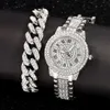 Montres Plein Strass Femmes Montre À Quartz Bracelet Rose Argent Couleur Dames Poignet De Luxe Marque Cristal Relogio Feminino 230613