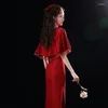 Abbigliamento etnico Stile cinese Vento Rosso Sposa Abito da sposa Colletto alla coreana tradizionale Qipao Vintage Elegante Toast Cheongsam Vestidso