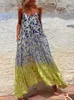 Grundläggande casual klänningar vår sommar lapptäckfickor bohemian lady klänning kvinnor v hals ärmlös fest klubb chic chic tryck maxi vestido 230619 estido
