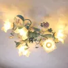 Ceiling Lights Pendant Lamp Led Art Chandelier Light Blue Floral Living Fixture Metal Rose Girls Bedroom D60cm H25cm Frosted Glass