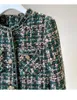 Kvinnorjackor Green Plaid Tweed Kvinnor Woolen Coat Högkvalitativ Outwear 2023 Autumn Winter Round Neck Vintage Jacket