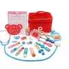 Verktyg Workshop Doctor Toys for Children Set Kids Wood Preteny Play Kit Games for Girls Boys Red Dentist Medicine Box Tygväskor 230617