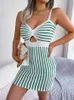 Robes décontractées pour femmes Striped Knitted Fashion Designer New Womens Spaghetti Strap Bodycon Dress