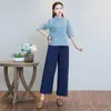 Etnische Kleding 2023 Zomer Chinese Stijl Retro Pan Gesp Katoenen Pak Opstaande Kraag Tang 2 Delige Set