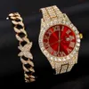 Relojes 3 uds hombres mujeres moda reloj de cuarzo pulsera conjunto oro plata lujo calendario muñeca Bling Rhinestone Relogio reloj 230613