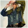 Kvinnorjackor Design Militärgrön lapptäcke Denim Jacket Kvinnor Autumn Tickets Långärmad avslappnad baseball Jeans Pilot Asymmetri Coat