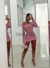 Vestidos casuais Habbris Summer Sexy Bodycon Out Bodycon Bcakless Mini Dresses Club Outfit Para Mulheres 2023 Manga Longa Rosa Malha Vestido Curto Feminino J230619