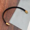 Bedelarmbanden Roestvrijstalen Sluiting Bangle Zwart Gevlochten Echt Lederen Koorden Touw 8mm Platte Koord Armband Sieraden Accessoires