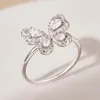 Cluster Rings WPB S925 Sterling Silver Women Sparkling Droplet Butterfly Ring Female Luxury Jewelry Bright Zircon Design Girl Gift Party