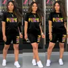 Damen-Trainingsanzüge HLJ Casual PINK Letter Printing Zweiteilige Sets Frauen Rundhals-T-Shirt und Biker-Shorts Sommer passende 2-teilige Outfits