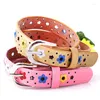 Ceintures 100 cm Faux cuir ceinture enfants fleur œillet évider ceinture argent boucle mignon dame vêtements accessoires femmes