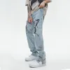 Мужские джинсы на главной улице бабочка и вышивка змей прямой брюки на щине ретро -карманы свободные джинсовые брюки хип -хоп 230619
