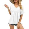 Damen-T-Shirts, 2 Hemden, einfarbig, T-Shirts für Damen, Damen, Sommer, lässig, V-Ausschnitt, plissiert, Puppe, lockere Baumwoll-Tops