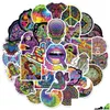 Car Stickers 50Pcs/Lot Cartoon Psychedelic Sticker Hippie Aesthetic Art Graffiti Decals Skateboard Fridge Guitar Diy Drop Delivery M Dh8Tn