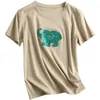 T-shirts pour femmes Sequin Broderie Marée Mignon Vert Bébé Éléphant En Trois Dimensions Chemise Blanche Femme Printemps Et Été