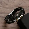 Charm armband jiayiqi 2023 mode nit multilayer läder armband gotiska klipppärlor armband för herrhandsmycken