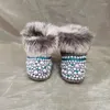 Boots Dollbling Crystal Diamond Baby Snow Boot Warm Furry Anti-Slip Bling Rhinestones Pearls Gift Keepsake Handmade Beading Shoes