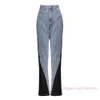 Femmes Jeans Pantalon Costume 2023 Survêtements Nouveau Noir Et Blanc Patchwork Veste En Jean Court Et Taille Haute Pantalon Jambe Droite Deux Pièces Ensemble