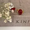 Bagues de Grappe Kinel Réel 925 Sterling Argent Vintage Naturel Agate Grenade Rouge Pour Les Femmes Plaqué Or 18K Mode Creative Design