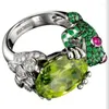 Cluster Ringen Leuke Kikker Vorm Vinger Ring Vintage Groene Zirconia Hold Crystal Voor Vrouwen Boho Animal Engagement