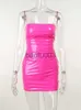 Casual Dresses CNYISHE Sexy Sweet Neon Pink Ruched Bodycon Sling Short Dress Women PU Leather Wrap Hip Mini Spaghetti Strap Dresses Party Robe J230619