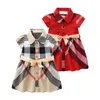 Girl Dress Fashion Plaid Shirt Dress for Girls Single-breasted Kids Party Dress with Sashes Autumn England Clothes for Girls 1-6 Years