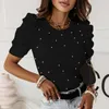 Women's Blouses Women Tops Faux Pearl Sweat-absorbent Streetwear Top Blouse Casual Slim Printed T-shirt Woman Shirt Clothes