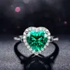 Bröllopsringar kärlek hjärtform imitation grön turmalin grön diamant vit guld pläterad ring kvinnor bröllop fest smycken födelsedag present