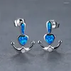 Ohrstecker Blau Weiß Opal Stein Vintage Gold Silber Farbe Hochzeit Liebe Herz Für Frauen Boho Schmuck