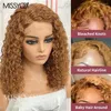 Morceaux de cheveux Honey Blonde Deep Curly Lace Front Brésilien Humain Brun Highlight Court Bob Pour Les Femmes Noires 230617