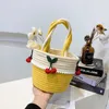 Beach Bags Cherry Handbag Women's New Handmade Cotton Thread Versatile Lovely Woven Bag Seaside Holiday