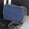 Bolsos de diseñador bag18 c Lavado Jeans Fangpangzi Mujeres Un hombro Cadena de mensajero Cuadrado rómbico Dimensiones del bolso