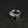 Wedding Rings Men's Casual Style Black Cubic Zirconia Stone Big Thumb Band Stainless Steel Rectangle Solitaire Statement Ring Jewelry