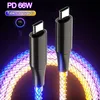 RGB Color Light PD 66W Type C To Type C Fast Charging Data Cable Micro For Xiaomi Redmi Samsung Huawei OPPO USB C Charge Data Cord