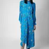 Casual Dresses Women Floral Print Blue Dress Viscose Turn-down Collar Long-sleeved Lady Irregular Midi Robe With Buttons 2023 Early Spring