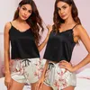 Vêtements de nuit pour femmes Tenues pour femmes Pyjamas Costume Dentelle Patchwork Col en V Deux Pièces Sommeil Ensemble Imprimer Fleur Chemise de Nuit Lingerie Sexy Loungewear