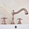 Badrumsvaskkranar Rom Red Antique Copper Brass Deck monterade Dual Handtag utbredda 3 hål Hål Bassängen Krigare Mixer Water Taps MSF630