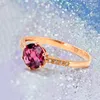 Cluster Rings 14k Rose Gold 585 Purple Six-Pong Ruby Engagement for Women Opening Classic Design Crystal Charm smycken