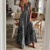 Basic Casual Dresses Summer Vintage Long Women Bohemian Elegant Floral Print V Neck Robe Beach Holiday Big Swing Maxi 230619