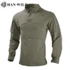 기타 스포츠 용품 Han Wild Mens Long Sleeve Tactical Shirt 남자 군용 빠른 군대 전투 셔츠 공격 슬림 한 Camo T 셔츠와 지퍼 230617
