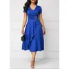 Casual Dresses Summer Elegant V-neck Plus Size Dress For Women Sexy Ruched High Waist Ornaments Evening Party Midi Vestidos