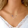 Chaînes Simple élégant Double cercle clavicule chaîne collier pour femmes personnalité bleu/Orange CZ accessoires de mode bijoux