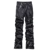 Pantaloni da uomo Hip Hop Pantaloni da uomo in pelle plissettata con pieghe Harajuku Retro Streetwear Pantaloni casual arricciati larghi Pantaloni neri tinta unita dritti 230619